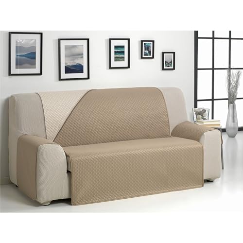 ECOMMERC3 Wende-Sofabezug für 2-Sitzer-Sofa, extra weich und maximale Anpassung, Leinen/Leder von ECOMMERC3