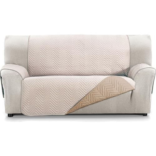 ECOMMERC3 Wende-Sofabezug für 2-Sitzer-Sofa, extra weich und maximale Anpassung, Leinen/Leder von ECOMMERC3