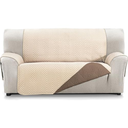 ECOMMERC3 Wende-Sofabezug für 2-Sitzer-Sofa, extra weich und maximale Anpassung, beige/braun von ECOMMERC3