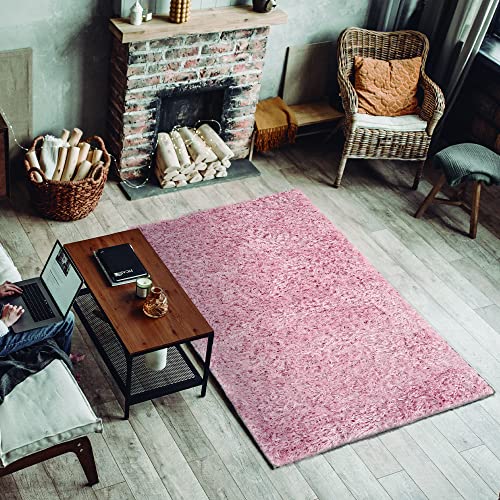 ECOMMERC3 Exclusive - Teppich Wohnzimmer Langflor Gepolstert und Sehr Weich Rosa 120 x 170 cm | Wohnzimmerteppich aus Polyester und Jute Rücken von ECOMMERC3