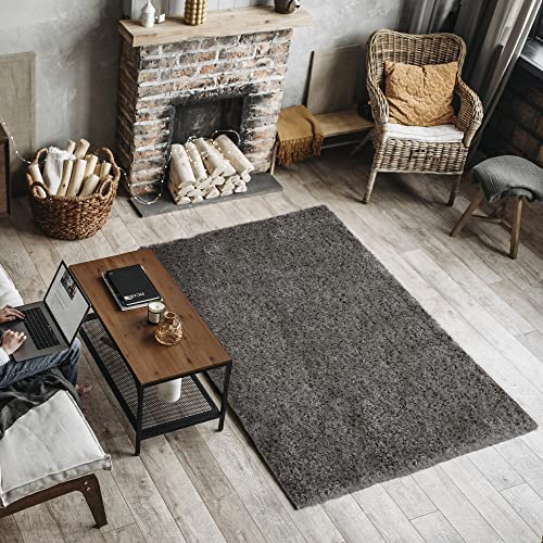 ECOMMERC3 Exclusive - Teppich Wohnzimmer Langflor Gepolstert und Sehr Weich Anthrazit 120 x 170 cm | Wohnzimmerteppich aus Polyester und Jute Rücken von ECOMMERC3