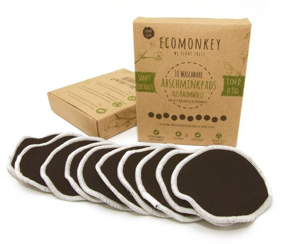 ECOMONKEY Abschminkpads Waschbar aus Baumwolle 10 St. Schwarz  plus Wäschenetz von ECOMONKEY