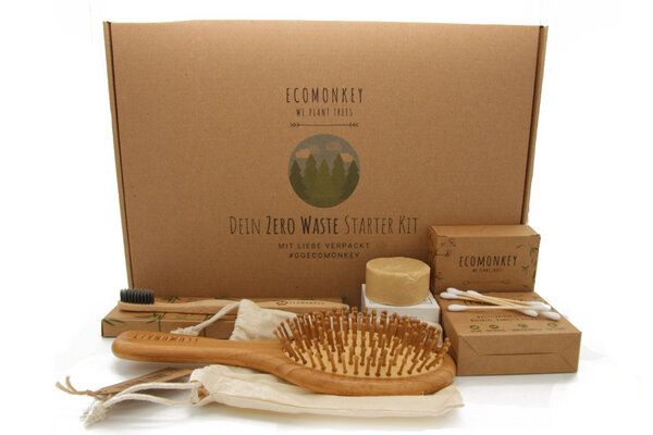 ECOMONKEY ZERO WASTE STARTER KIT MIT BAMBUS HAARBÜRSTE | DAS PERFEKTE GESCHENK-SET FÜR EIN NACHHALTIGES & PLASTIKFREIES BAD von ECOMONKEY