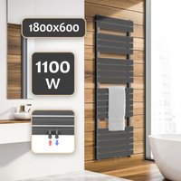 Ecomsof - Aquamarin® Badheizkörper - Vertikal, Warmwasser, 50 mm Anschluss, 6 bar, Mittelanschluss, Wandmontage, 1800 x 600 mm, Anthrazit von ECOMSOF