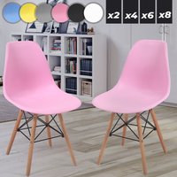 Ecomsof - miadomodo® Esszimmerstühle 2er Set - Küchenstuhl im skandinavischen Stil aus Kunststoff, Metall & Massivholz, Rosa - Vintage, Retro Design, von ECOMSOF