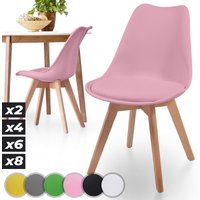 Ecomsof - miadomodo® Esszimmerstühle 2er Set - im Skandinavischen Stil, gepolstert mit Sitzkissen, aus Kunststoff & Massivholz, Rosa - Vintage, von ECOMSOF