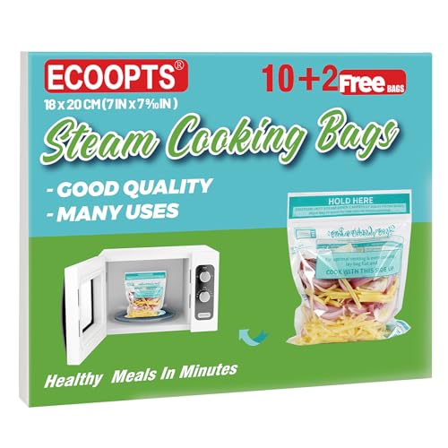 ECOOPTS 12 x Dampfgarbeutel für Mikrowelle, Gemüse, Kartoffeln und Fleisch (1 Packung) von ECOOPTS