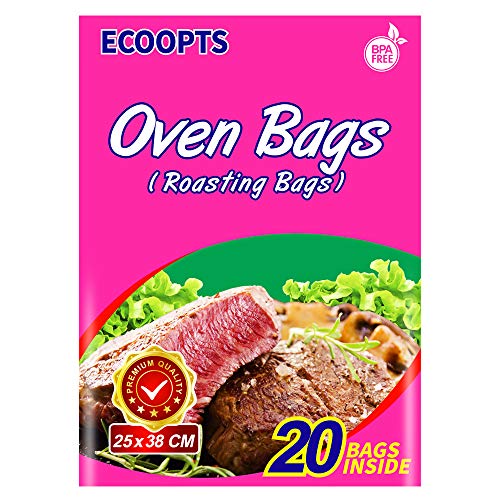ECOOPTS Ofenbeutel, Kochen Braten, für Huhn, Fleisch, Schinken, Meeresfrüchte Gemüse, 25 x 38 cm, 20 Stück, Transparent, Polyethylenterephthalat, Rechteckig von ECOOPTS