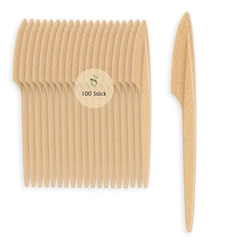 ECOPICNIC 100 Stück Mehrweg Messer aus Hellbraunem WPC | Umweltfreundliches Holz-Kunststoff Messer, nachhaltige Alternative zu Plastikmessern von ECOPICNIC