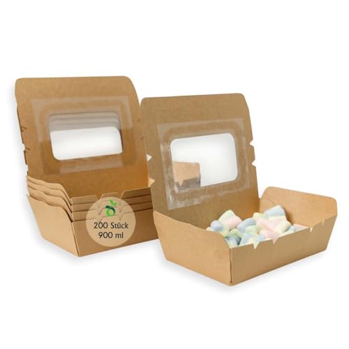 ECOPICNIC 200 Stück Einwegbox 900ml mit Klappdeckel | to Go Behälter, Bäckerei-Boxen für Gebäck, Einweg Dessert-Boxen, Kraftpapier Leckerli-Boxen ECOPICNIC 200 Stück Einwegbox 900ml mit Klappdeckel | to Go Behälter, Bäckerei-Boxen für Gebäck, Einweg Dessert-Boxen, Kraftpapier Leckerli-Boxen von ECOPICNIC