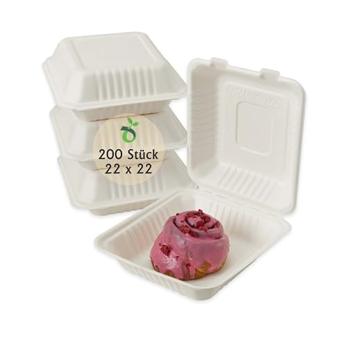 ECOPICNIC 200 Stück Lunchbox 23x15x7cm mit Klappdeckel | rechteckige Einweg Menüboxen aus Zuckerrohr, to Go von ECOPICNIC