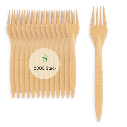 ECOPICNIC 2000 Stück Mehrweg Gabeln aus Hellbraunem WPC | Robuste, biologisch abbaubare Gabeln, Alternative zu Plastikgabeln von ECOPICNIC