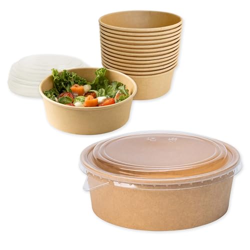 ECOPICNIC 300 Stück Einwegschale mit PET-Deckel | Kompostierbare 1300 ml Salatschale to go, Suppenschale aus Kraftpapier mit PE-Innenbeschichtung, umweltfreundlich und stabil von ECOPICNIC
