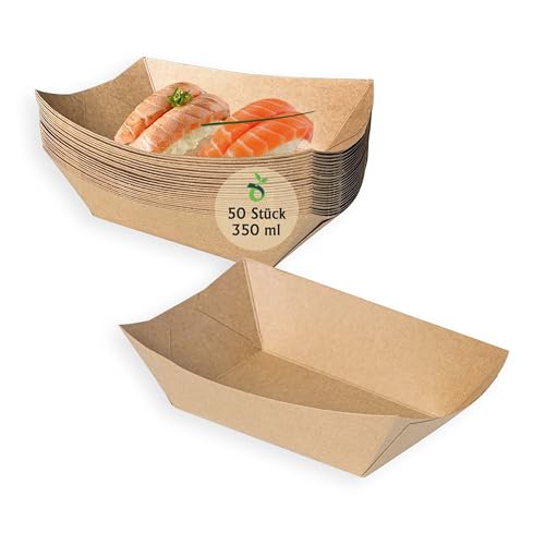 ECOPICNIC 50 Stück Fingerfood Schiffchen 350ml | nachhaltige Einweg Snackschalen aus Kraftkarton, Pommesschalen für Currywurst, Sushi und Nibbles ECOPICNIC 50 Stück Fingerfood Schiffchen 350ml | nachhaltige Einweg Snackschalen aus Kraftkarton, Pommesschalen für Currywurst, Sushi und Nibbles von ECOPICNIC