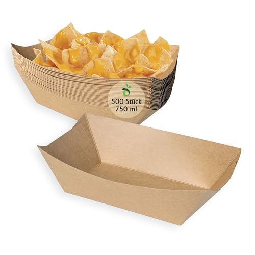 ECOPICNIC 500 Stück Fingerfood Schiffchen 750ml | nachhaltige Einweg Snackschalen aus Kraftkarton, Pommesschalen für Currywurst, Sushi und Nibbles ECOPICNIC 500 Stück Fingerfood Schiffchen 750ml | nachhaltige Einweg Snackschalen aus Kraftkarton, Pommesschalen für Currywurst, Sushi und Nibbles von ECOPICNIC