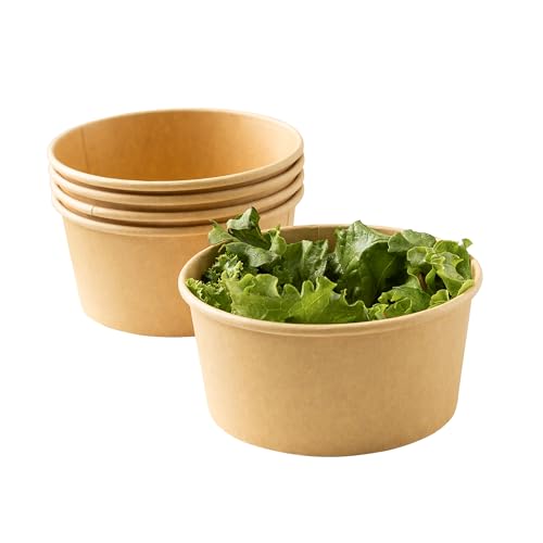 ECOPICNIC Einwegschalen To Go 50 Stück | Braune Salatschalen mit einem Fassungsvermögen von 1000 ml, Schalen aus Kraftkarton zum Mitnehmen, Salatschüsseln mit 33oz, Einweg-Suppenschalen mi von ECOPICNIC