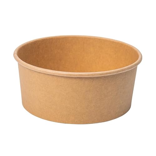 ECOPICNIC 300 Stück Salatschalen 1000ml | to go Schalen rund Suppenschalen Biologisch Bowl | Beerenschale Kraftkarton Verpackung mit PE Innenbeschichtung | Salatbowl gefäß Deli Container Kraft Papier von ECOPICNIC