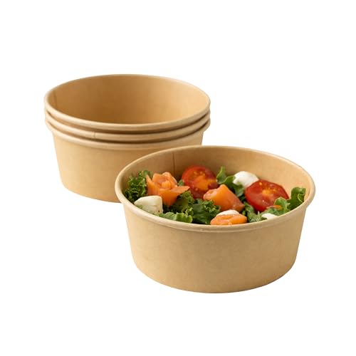 ECOPICNIC 300 Stück Salatschalen 750ml | to go Schalen rund Suppenschalen Biologisch Bowl | Beerenschale Kraftkarton Verpackung mit PE Innenbeschichtung | Salatbowl gefäß Deli Container Kraft Papier von ECOPICNIC