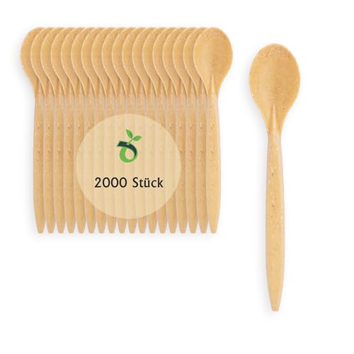 ECOPICNIC Mehrweglöffel 2000 Stück Teelöffel aus Hellbraun WPC Eislöffel, Alternative zu Einwegbesteck Plastiklöffel Holzlöffel, Campingbesteck Biologisch Abbaubar von ECOPICNIC