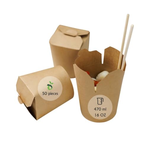 ECOPICNIC 50 Stück NudelBoxen | 470 ml Dönerboxen aus Kraftkarton, Pastaboxen 16 oz braun, Einweg Asia box to go mit PE-Innenbeschichtung | Einwegschalen Verpackung von ECOPICNIC