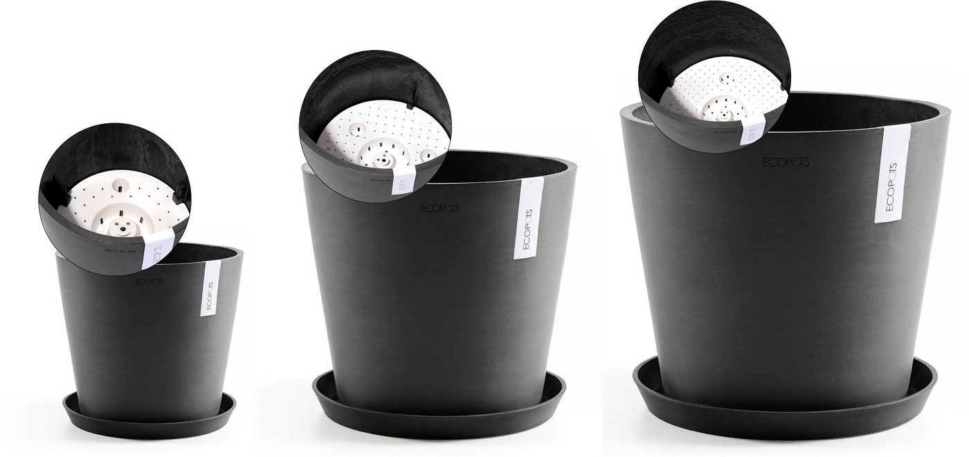 ECOPOTS Blumentopf Amsterdam (Set, 3 St), verschiedene Größen mit passendem Untersetzer von ECOPOTS