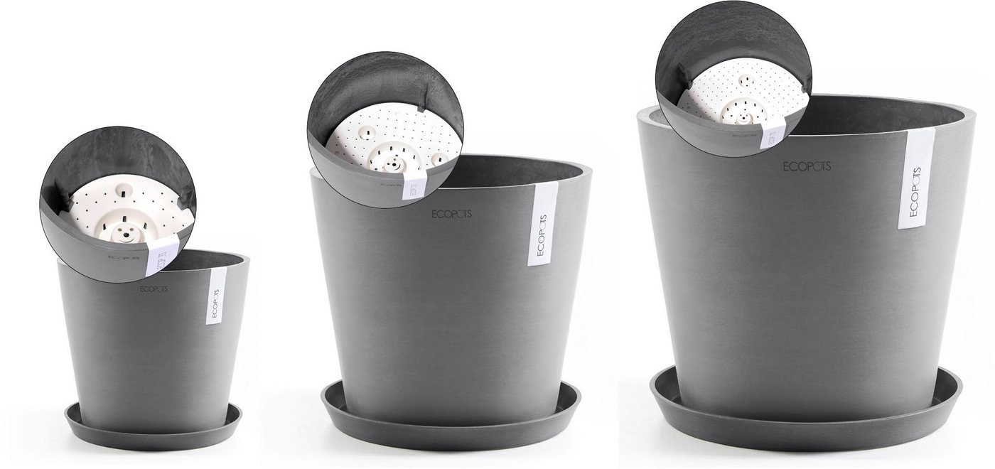 ECOPOTS Blumentopf Amsterdam (Set, 3 St), verschiedene Größen mit passendem Untersetzer von ECOPOTS