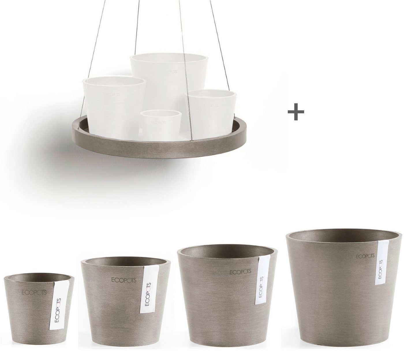 ECOPOTS Blumentopf Amsterdam Mini (Set, 4 St), verschiedene Größen mit passendem Untersetzer von ECOPOTS