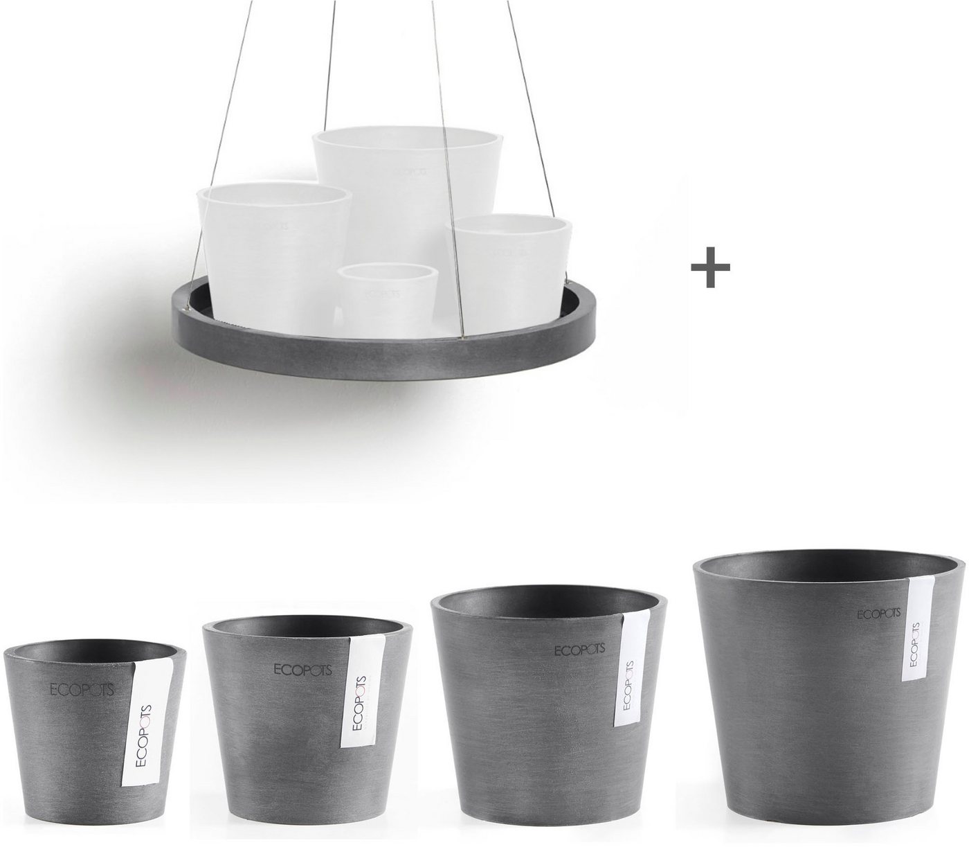 ECOPOTS Blumentopf Amsterdam Mini (Set, 4 St), verschiedene Größen mit passendem Untersetzer von ECOPOTS