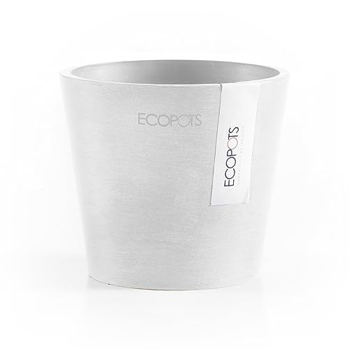 Ecopots Blumentopf Amsterdam Weiß - Durchmesser Ø 10 cm rund klein - Pflanzentopf aus Recycling Kunststoff - Übertopf modern für Indoor und Outdoor von Ecopots