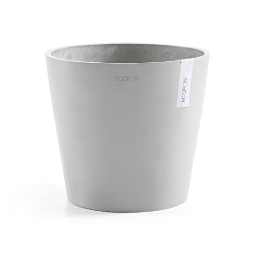 Ecopots Blumentopf Amsterdam mit Bewässerung Weiß Grau - Durchmesser Ø 40 cm rund groß - Pflanzentopf aus Recycling Kunststoff - Übertopf mit Wasserversorgung modern für Indoor und Outdoor von Ecopots