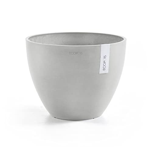 Ecopots Blumentopf Antwerp Hellgrau Grau - Durchmesser Ø 40 cm rund groß - Pflanzentopf aus Recycling Kunststoff - Übertopf modern für Indoor und Outdoor von Ecopots