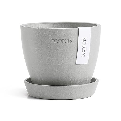 ECOPOTS Blumentopf Antwerp Mini Hell Grau - Durchmesser Ø 11 cm rund groß - mit Untersetzer - Pflanzentopf aus Recycling Kunststoff - Übertopf modern für Indoor und Outdoor von ECOPOTS