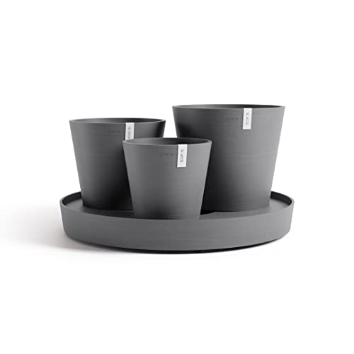 Ecopots Blumentopf Set Dubai - grau - 3 Blumentöpfe + rollbarer Untersetzer ø 56 cm - Pflanzentopf aus Recycling Kunststoff - Übertopf modern für Indoor und Outdoor von Ecopots