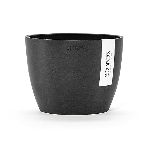 Ecopots Blumentopf Stockholm Mini Dunkel Grau - Durchmesser Ø 16 cm rund klein - Pflanzentopf aus Recycling Kunststoff - Übertopf modern für Indoor und Outdoor von Ecopots