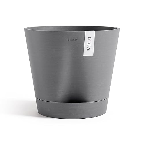 ECOPOTS Blumentopf Venice 2 mit Bewässerung Grau - Durchmesser Ø 20 cm rund groß - Pflanzentopf aus Recycling Kunststoff - Übertopf mit Wasserversorgung modern für Indoor und Outdoor von ECOPOTS