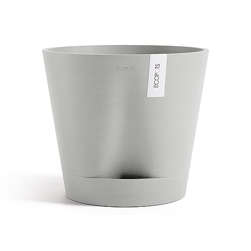 Ecopots Blumentopf Venice 2 mit Bewässerung Hell Grau - Durchmesser Ø 40 cm rund groß - Pflanzentopf aus Recycling Kunststoff - Übertopf mit Wasserversorgung modern für Indoor und Outdoor von Ecopots