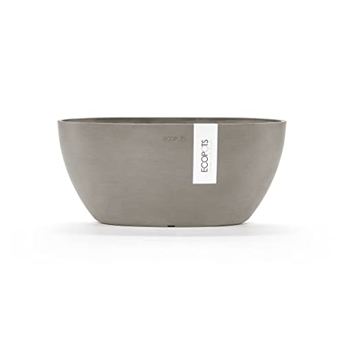 ECOPOTS Pflanzschale Sofia Dunkel Braun Grau - 30 x 13 cm oval groß - Pflanzentopf aus Recycling Kunststoff - Übertopf modern - Blumentopf für Indoor und Outdoor - Schale flach/niedrig von ECOPOTS