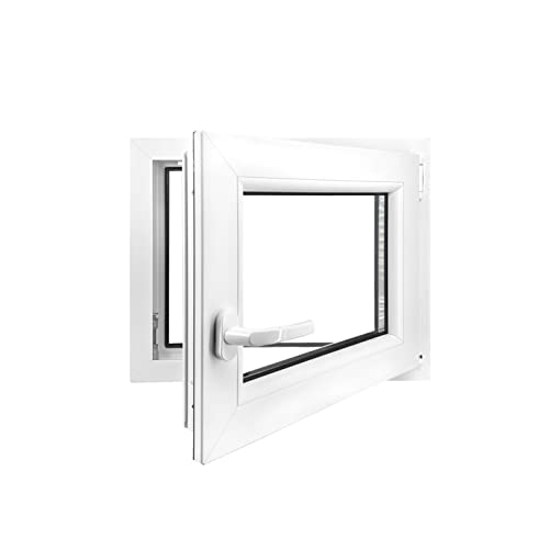 ECOPROF Kellerfenster | Langlebiges Kunststoff-Fenster | Maße 60x50 cm (600x500 mm) | Dreh-Kipp Fenster DIN Rechts | Farbe: Weiss | 70mm Profil von ECOPROF.eu