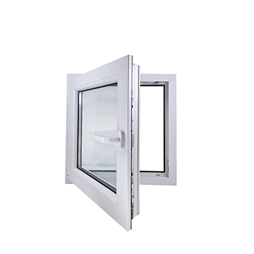 ECOPROF Kellerfenster | Langlebiges Kunststoff-Fenster | Maße 65x65 cm (650x650 mm) | Dreh-Kipp Fenster DIN Links | Farbe: Weiß | 70mm Profil von ECOPROF.eu