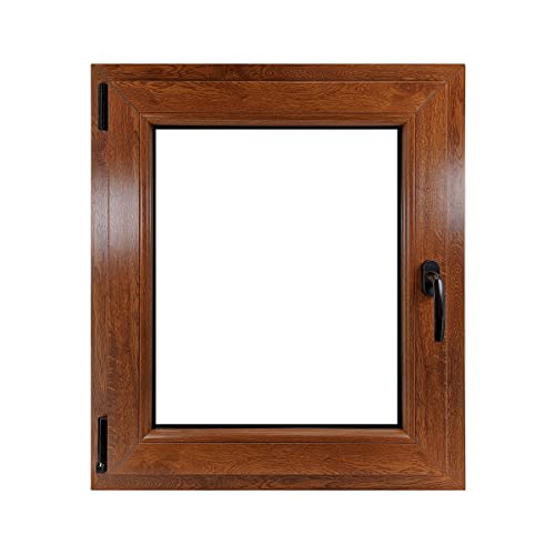 ECOPROF Kellerfenster | Langlebiges Kunststoff-Fenster | Maße 70x80 cm (700x800 mm) | Dreh-Kipp Fenster DIN Links | Farbe: Goldene Eiche doppelseitig | 70mm Profil von ECOPROF.eu