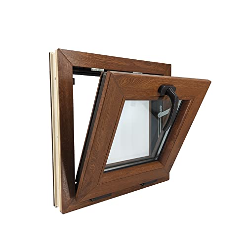 ECOPROF Kipp - Kellerfenster | Kunststoff Fenster | Gartenhaus Fenster | Maße: 50x50 cm (500x500 mm) | Farbe: Goldene Eiche (beidenseitig) | 70mm Profil von ECOPROF.eu