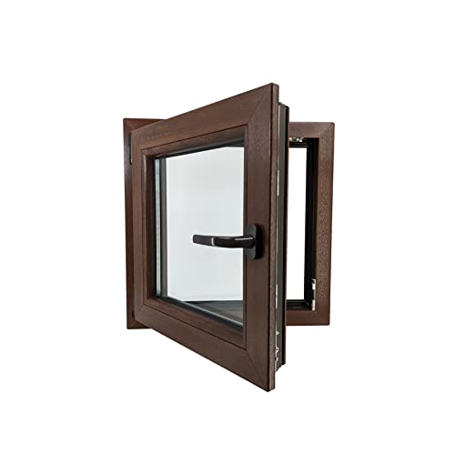 ECOPROF Kellerfenster | Langlebiges Kunststoff-Fenster | Maße 60x60 cm (600x600 mm) | Dreh-Kipp Fenster DIN Links | Farbe: Nussbaum (beidenseitig) | 70mm Profil von ECOPROF.eu