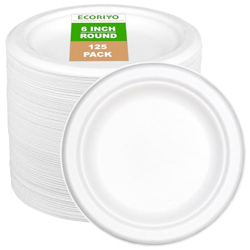 ECORIYO Einweg-Pappteller, 15,2 cm, robust, kompostierbar aus Zuckerrohr, gefrier- und mikrowellengeeignet, 50 Stück ECORIYO Einweg-Pappteller, 15,2 cm, robust, kompostierbar aus Zuckerrohr, gefrier- und mikrowellengeeignet, 50 Stück von ECORIYO