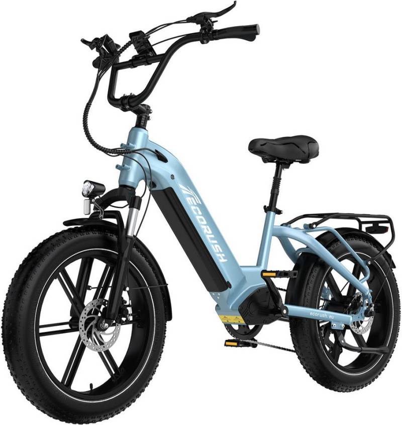 ECORUSH E-Bike Mountainbike Elektrofahrrad 20*4,0 Zoll Pedelec StVZO mit 15,6Ah Akku Max 70-120km, 7 Gang shimano shimano Schaltwerk, Kettenschaltung, 250W Heckmotor, 748,8 Wh, (1 tlg), Damen/Herren E-Mountainbike mit Pumpe, Schloss von ECORUSH