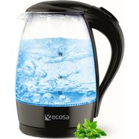 Glas Wasserkocher 1,7 Liter Blaue LED-Innenbleuchtung 2.200 Watt Verdecktes Edelstahl - Heizelement Herausnehmbarer und abwaschbarer Kalkfilter von ECOSA