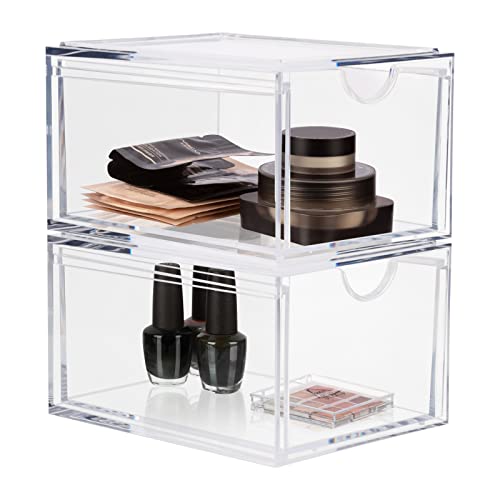 ECOSEAO Stapelbare Kosmetik-Organizer, Schubladen, transparente Acryl-Aufbewahrungsbehälter, 2 Stück, Schminkbehälter, Schublade für Zuhause, Badezimmer, Schlafzimmer, Küche von ECOSEAO