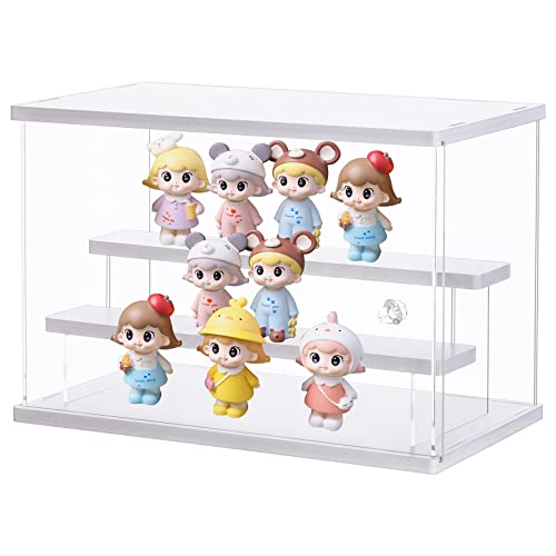 ECOSEAO Acryl Vitrine, transparente Aufbewahrungsbox mit Schiebetür, staubdichter Schutz, Aufbewahrung für Sammlerstücke, Miniaturfiguren (weiß, 31,5 x 18 x 21,8 cm) von ECOSEAO