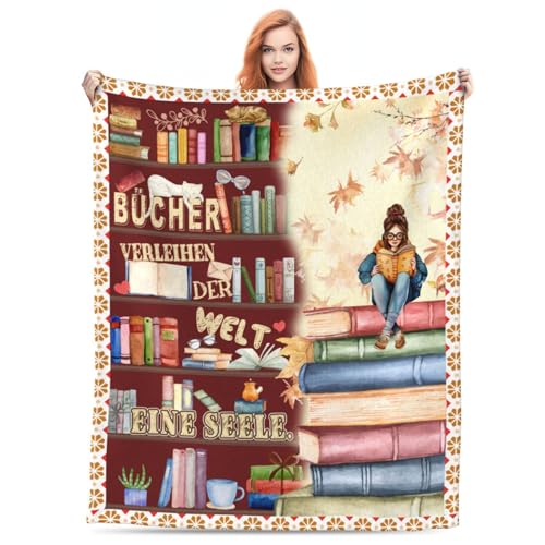 ECOSHOW Geschenk für Buchliebhaber Leseratten Bücherwurm, Lustige Kuscheldecke zum Lesen, Leseliebhaber Lesedecke, Flauschige Decke Geschenkideen für Frauen Freundin Katzenliebhaber 130x150cm von ECOSHOW
