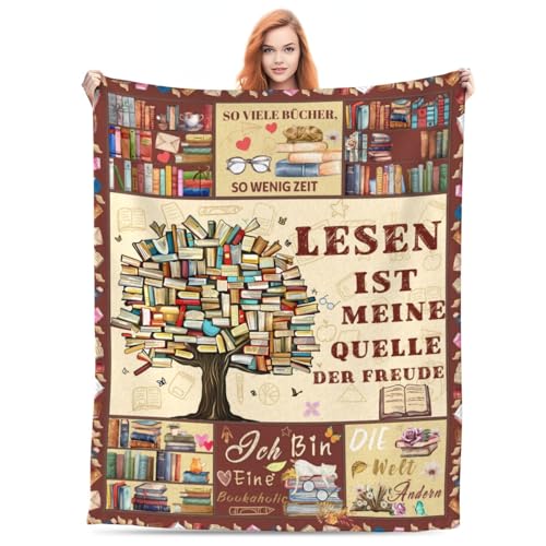 ECOSHOW Geschenk für Buchliebhaber Leseratten Bücherwurm, Lustige Kuscheldecke zum Lesen, Leseliebhaber Lesedecke, Flauschige Decke Geschenkideen für Frauen Freundin Katzenliebhaber 130x150cm von ECOSHOW