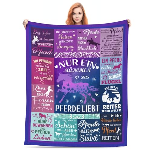 ECOSHOW Geschenk für Pferdeliebhaber, Pferde Mädchen Geschenk Decke mit Pferdemotiv Pferde Sachen Geschenkideen für Frauen Kuscheldecke Flauschig 130x150cm von ECOSHOW